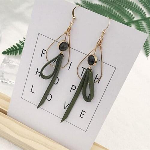 Bohemia Handmade Simple Black Imitation Pearl Earrings Green Stone Sweet Oval Earrings Boucle D'oreille Femme