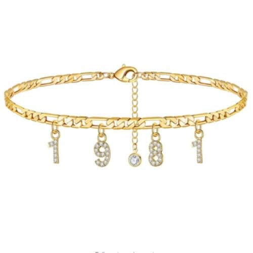 DUOYING Fashion Custom Anklet Birth Year Letter Number Anklet Gold Color Personalized Name Anklet For Women Beach Foot Jewelry