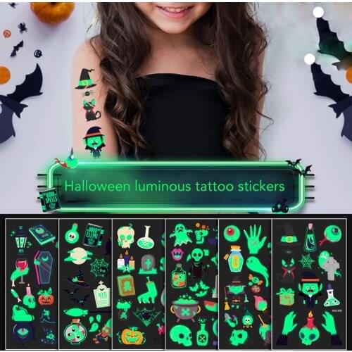 Halloween Luminous Tattoo Sticker Children Halloween Party Cartoon Luminous Cute Stickers
