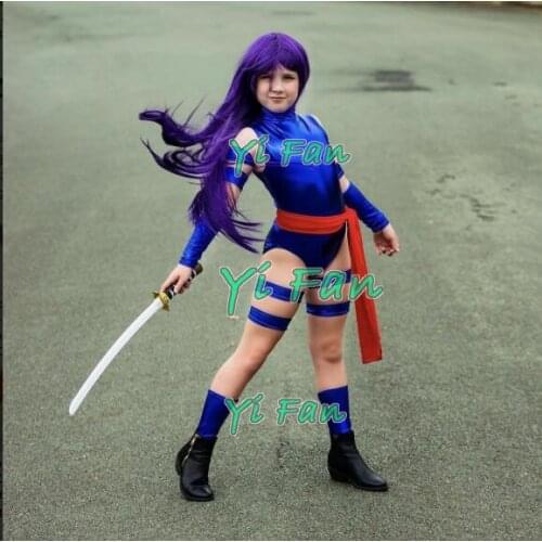 Psylocke Kids Cosplay Costume Superhero Costume Shiny Metallic Girl Cosplay Costume for Halloween Custom Made