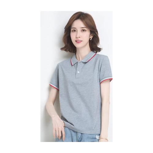 HAN Pure cotton T-shirt womens summer loose large size lapel short-sleeved POLO shirt overalls sports tops all-match thin