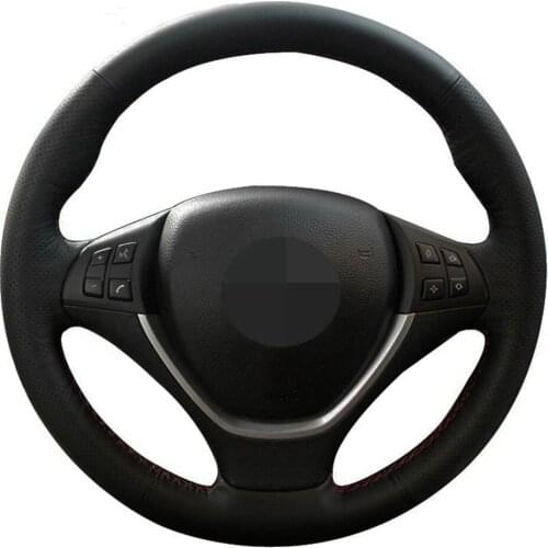 Car Steering Wheel Cover Hand-stitched Black PU Artificial Leather For BMW E70 X5 2006-2013 E71 X6 2008-2014