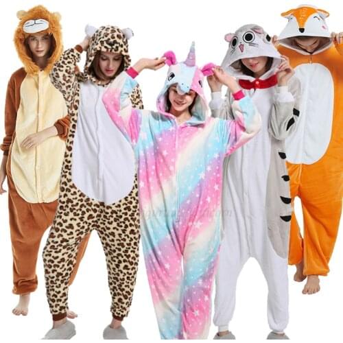 Halloween Kigurumi Unicorn Pajama Adult Animal Cat Onesie Women Men Couple Winter Pajamas Suit Stitch Sleepwear Flannel Pijama