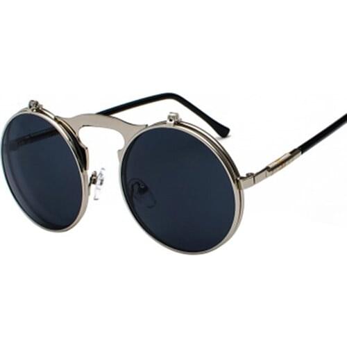 Classic Double Lens Glasses Round Steampunk Flip Up Clip vintage flip up sunglasses