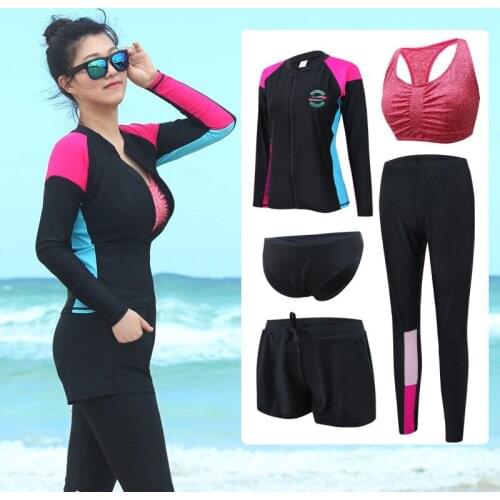 Plus Size Womens 5pcs set Rash Guard Tops & Bottoms Long Sleeve Bathing Suits UV Sun Protection Swim Shirt Leggings Mens 3pcs