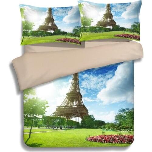 Paris The Eiffel Tower 3D Bedding Sets Single Twin Full Queen King Size Quilt/Duvet Cover 3pc Adult Girls Bed Linens Green Blue