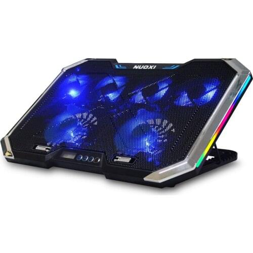 NUOXI Gaming Laptop Cooler Six Fan LED Digital Screen Touch Adjustment Laptop Cooling Pad 2 USB Port RGB Lighting Notebook Stand