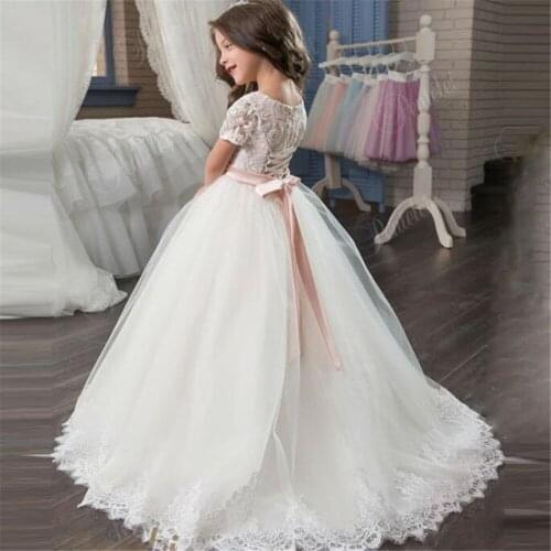 Fashion Flower Girl Dresses For Wedding Pageant Fluffy Tulle Short sleeve Gown For Princess Holy Communion Birthday Ball Gown