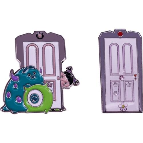 Monsters Inc. Boos Door Enamel Pin Sulley Mike Peeking Badge Pixar Animation Movie Fans Wonderful Accessory
