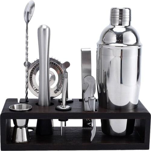 1 Set Bartender Kit Set Cocktail Shaker High-end Bar Tools w/ Bamboo Holder