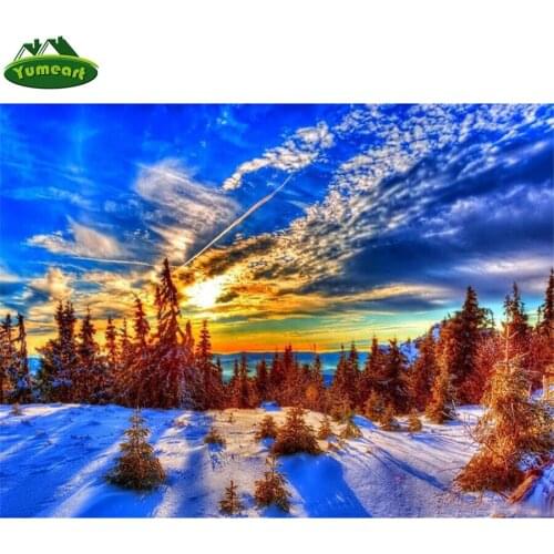 DMC Cross Stitch Kit Diamond Embroidery Sunset View Rhinestone Handmade Diamond Painting Winter Landscape 5D Diamond Mosaic Snow