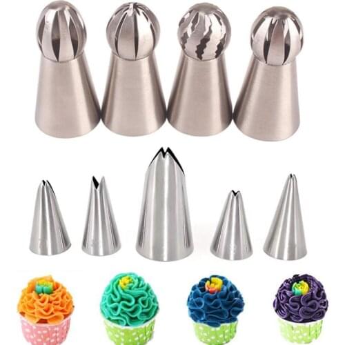 9Pcs/lot Russian Ball Sphere Icing Piping Nozzles Tips Leaves Cake Decoration Nozzle Tools Kitchen Pastry Cupcake Baking Molds