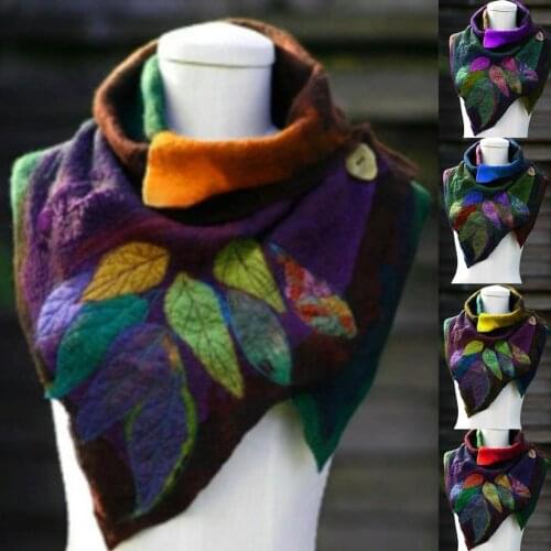 New Fashion Party Scarves Vintage Women Autumn Winter Leaf Soft Wrap Irregular Scarf Button Warm Shawl Autumn Winter Christmas