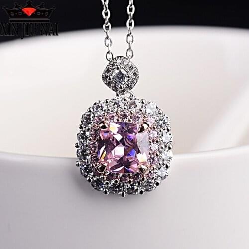 2020 hot new arrival arrives s925 sterling silver luxury classic super sparkling princess square 5A zircon necklace pendant