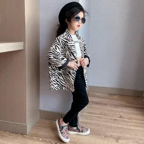 New Fashion Kids Zebra Pattern Suit For Girls Casual Loose Cardigan 2-11 Years Children Suit Korean Style Toddler Girl Blazer