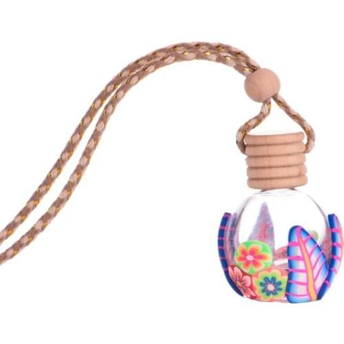 New Home Car Hanging Air Freshener Perfume Fragrance Flower Print Empty Glass Bottle