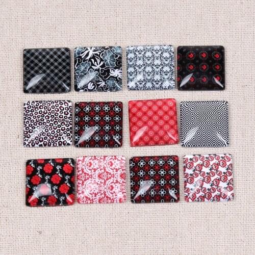 Onwear 20pcs square pattern photo glass cabochon 20mm 25mm diy flatback handmade jewelry findings for pendants necklace