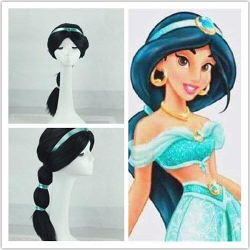 Aladdin Jasmine Wigs Children Girl Aladdin and the magic lamp Princess Jasmine cosplay Black Long wig Braid Role Play costumes