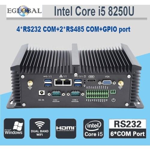 Industrial Fanless Mini PC i7 8550U i5 8250U Quad Core 2*DDR4 2*COM Windows 10 Pro Linux Rugged Computer Desktop VGA HDMI WiFi