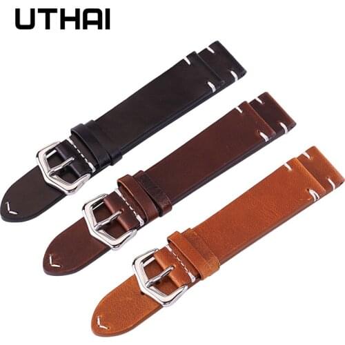UTHAI Z13 18mm 20mm 22mm 24mm High-end Retro 100% Calf Leather Watch band Watch Strap with Genuine Leather Straps Free shipping