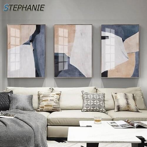 Nordic White Minimalism Posters Prints Blue and Black Art Canvas Painting Geometric Wall Art Pictures for Living Room Decoration