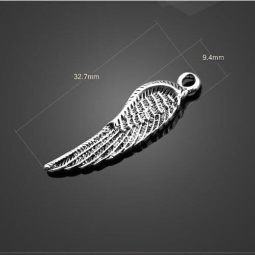 Factory price 20 PCS/Lot 9.4mm*32.7mm suspension metal diy handmade antique silver plated single angel wing charms