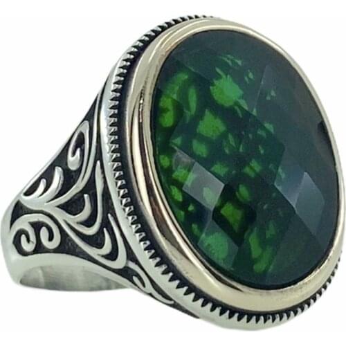 Green Oval Zircon Top Quality Elegant 925 Sterling Silver Men 'S Ring