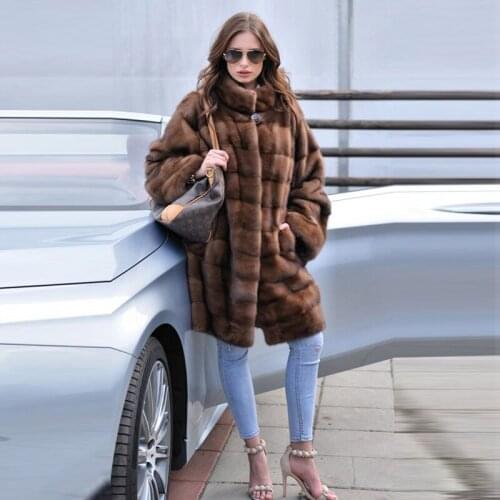 FURSARCAR 2021NewFashion Genuine Natural Mink Fur Coat With Stand Up Collar For Women Luxury Trendy Winter Warm Outerwear Jacket