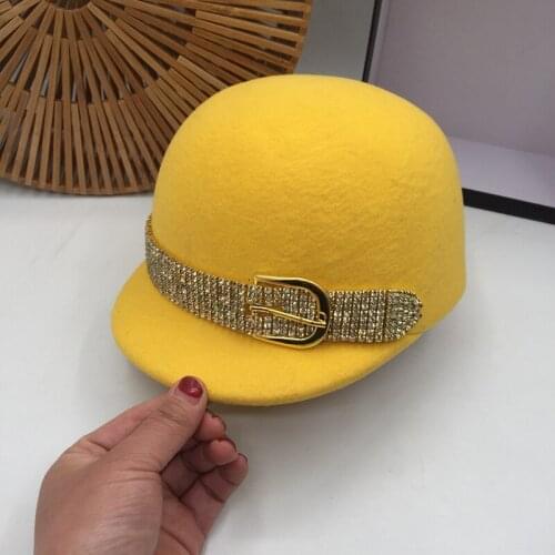Lemon yellow equestrian hat female wool short brim cap fashion ageing small hat ins tide wild baseball cap