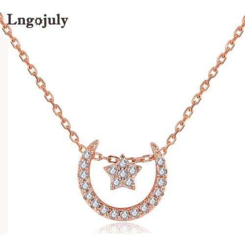 Pure 925 Sterling Silver Women Necklaces Fine Jewelry Moon And Star Pendant Necklaces For Women Party Silver 925 Jewelry Gifts