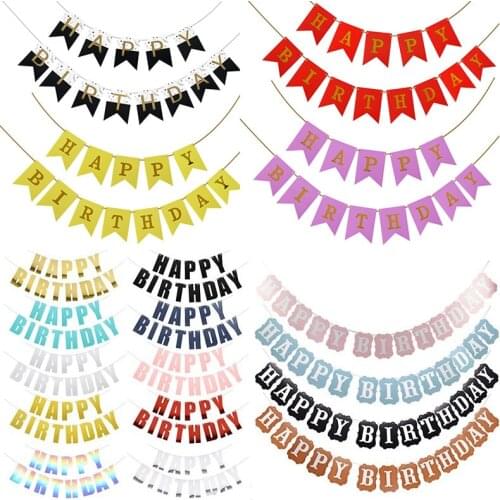 1 Set Happy Birthday Bunting Banner Adults Kids Birthday Flags Baby Shower Party Layout Decoration Paper Garland Supplies