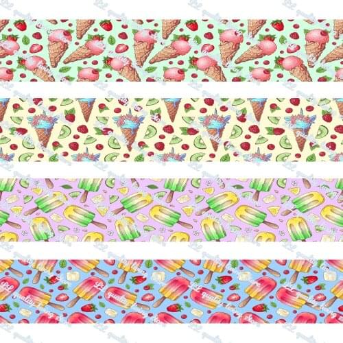 16-75MM Multicolored Fruit Ice Cream Printed Grosgrain Ribbon 50Yards/Roll Tape Clothing Bakery Gift Wrapping Accessory Hairbow