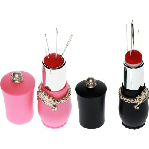2PCS Lipstick Shaped Needles Pin Cushion with 10pcs Sewing Needles Portable