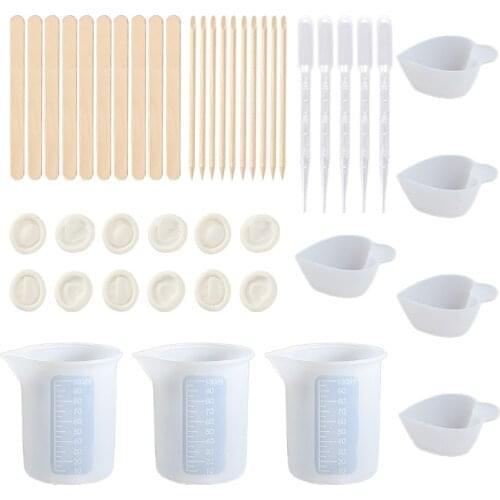 43 Pcs Resin Glue Tools Set Measuring Mixing Cup Dropper Stirring Sticks Finger Cots UV Epoxy Resin DIY Crafts Tool Kit