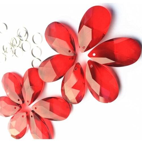 Free Rings Red Color 38*22mm 50pcs K9 Crystal Chandelier Pendants Prisms For Window Suncathers Christmas Tree Decoration