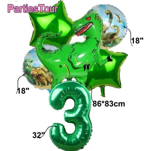 6pc Big Green Red Dinosaur Foil Ballons 32inch Number Balloons Dinosaur Party Dino Theme Jungle Party 3rd Birthday Decors Globos