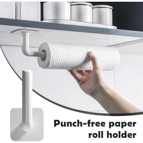 Paper Towel Holder Self-adhesive Under Cabinet Paper Roll Rack Towel Holder Tissue Hanger Kitchen Cabinet Storage Accessories