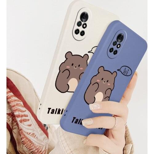 Cute For Huawei Nova 8 7 Pro SE 6 SE 5 Pro 5Z 5I 5Ipro 5T Case Bear Liquid Slicone Soft Cover 4 4E Shockproof Phone Case