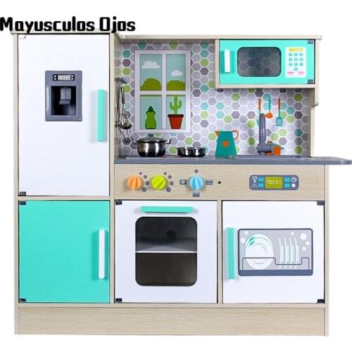 Wooden Simulation Large Childrens Play House Modern Kitchen Set Toys For Cooking
