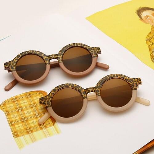 Children Boy Girl Cute Leopard Double Color Cartoon Shape Round Sunglasses Kids Vintage Sunglasses UV400 Protection Classic