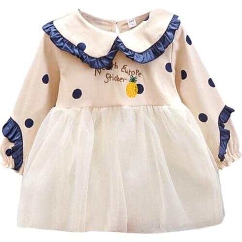 Baby Girl Cute Soft Cotton Clothes Doll Collar Polka Dot Embroidery Stitching Mesh Dress Kid Children Picnic Birthday Hot Sale
