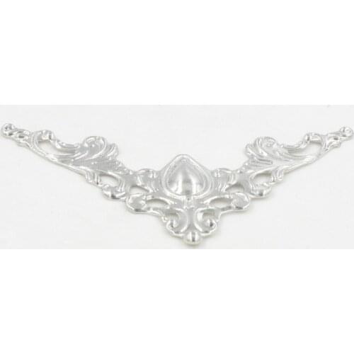 Filigree Triangle Flower Wraps Cabochon,Ancient Silver Plated Corner,Flatback Metal Embellishments Scrapbooking,42*42*57mm,10Pcs