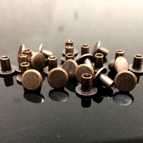 Hot Sell 100Sets 8X7MM Antique Copper Round Flat Spikes Metal Studs Rivets Screwback Spots Cone Leather Craft Spikes Fit For DIY