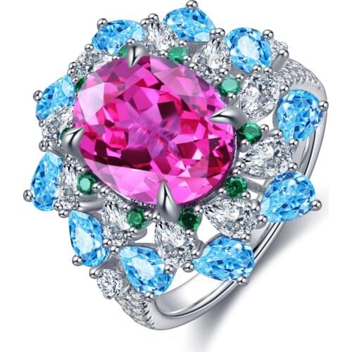 Pirmiana 2021 New 925 Sterling Silver Oval Shape Lab Grown Pink Ruby Rings Gemstones Jewelry for Women Christmas Gifts