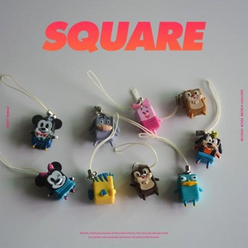 24PCS 2.5cm Disney square doll Mickey Minnie Chip 'n' Dale DUMBO Eeyore Key pendant collection Pendant