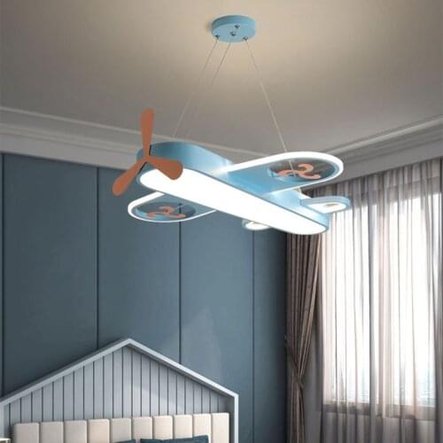 Modern Blue Pink Aircraft LED Chandelier for Bedroom Living Dining Childrens Baby Room Nursery Nordic Indoor Decoration Light