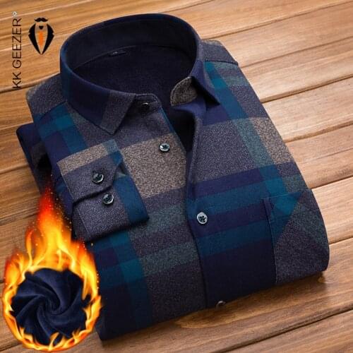 Fleece Men Shirt Plaid Winter Flannel Thick Warm Plus Size M-6XL Dress Tuxedo Formal Shirt Casual Long Sleeve Slim Fit Pocket
