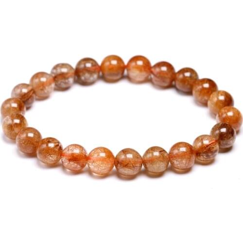 AAA Natural Red Copper Rutilated Quartz Bracelet Smooth Round Beaded Bracelets Women Men Gem Fine Jewelry