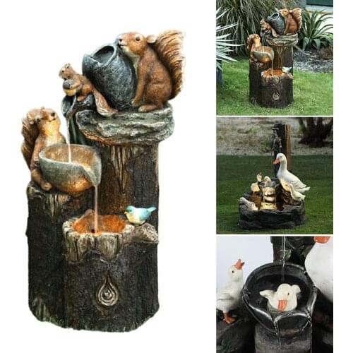 New Lovely Animal Garden Statue Water Fountain Duck Statue Animal Model Cascading Freestanding Squirrel Garden Decor for Yard