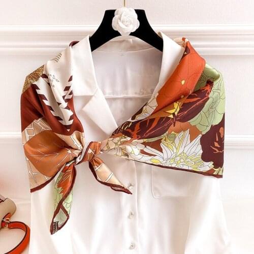 New Elegant Ladies Floral Print Square Scarf Fashion Decorative Silk Scarves Office Shawl Artistic Neckerchief Soft Satin Scarfs